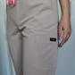 Pantaloni elastici talie inalta culoare bej