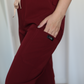 Pantaloni medicali elastici 5 buzunare rosu inchis