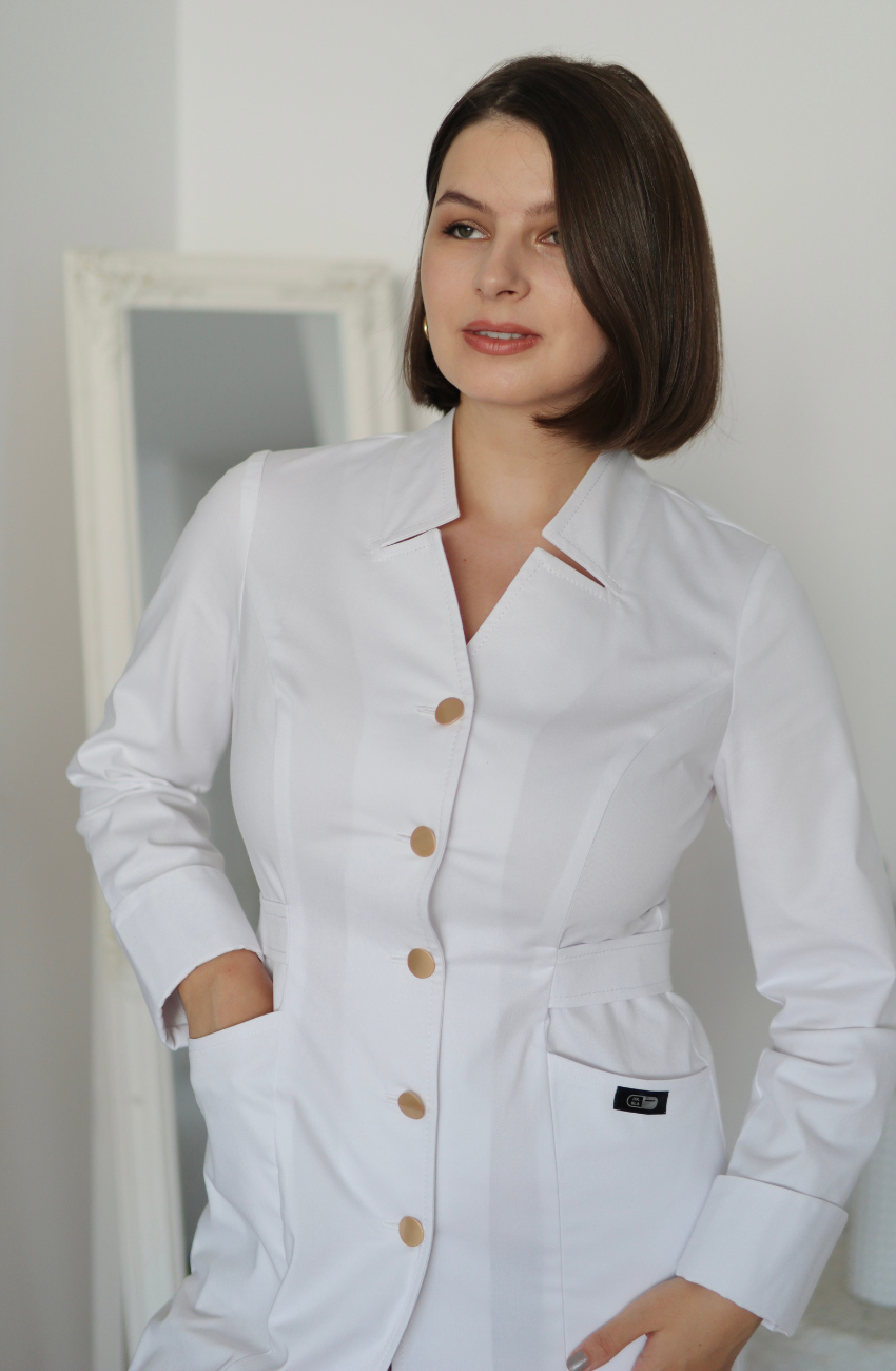 Halat medical elegant elastic alb